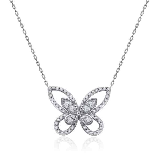Butterfly pendant silver necklace