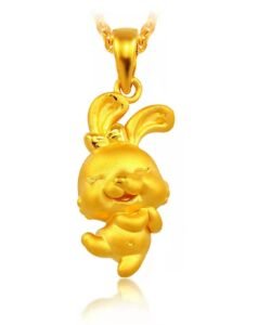 3D solid gold rabbit necklace 