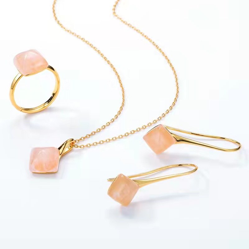 Pink diamond pendant ring earring set image