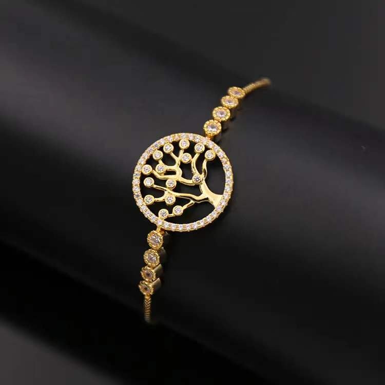Brass diamond and gold plated tree bracelet image