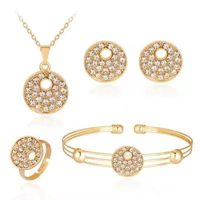Stainless steel plated gold ring necklace earring bracelet set image