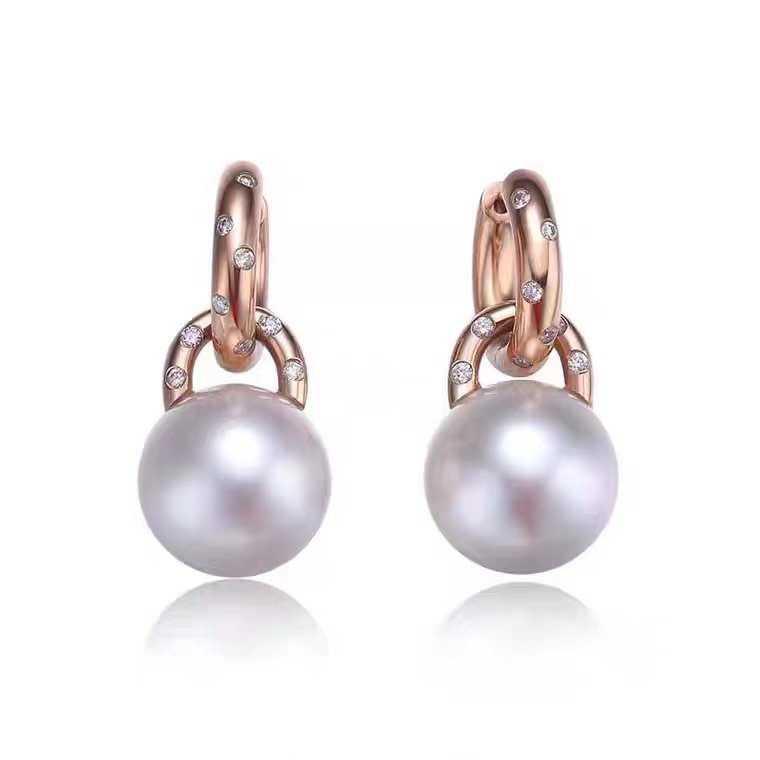 Diamond Rose gold natural Australian white pearl earrings image