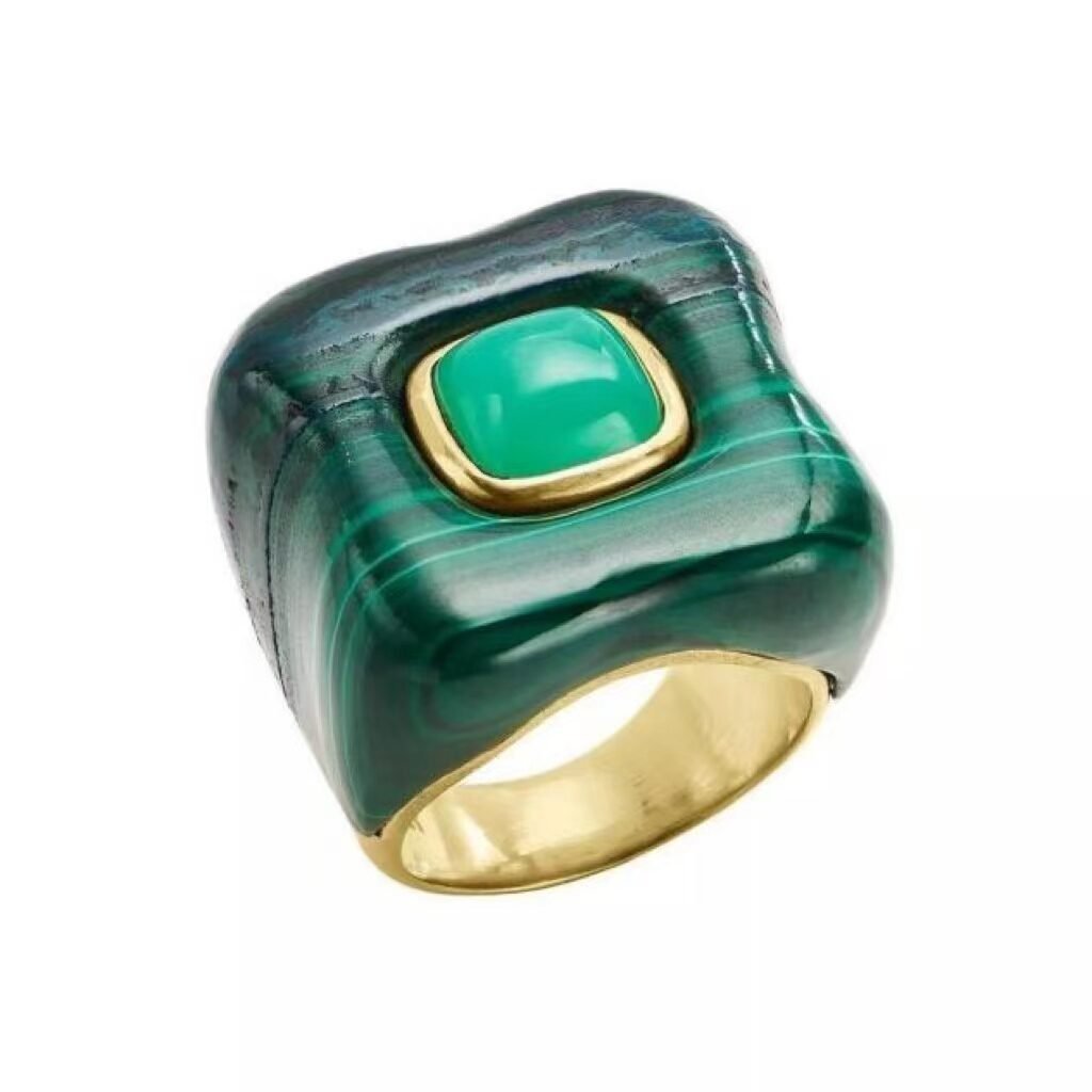 18K gold green gem ring