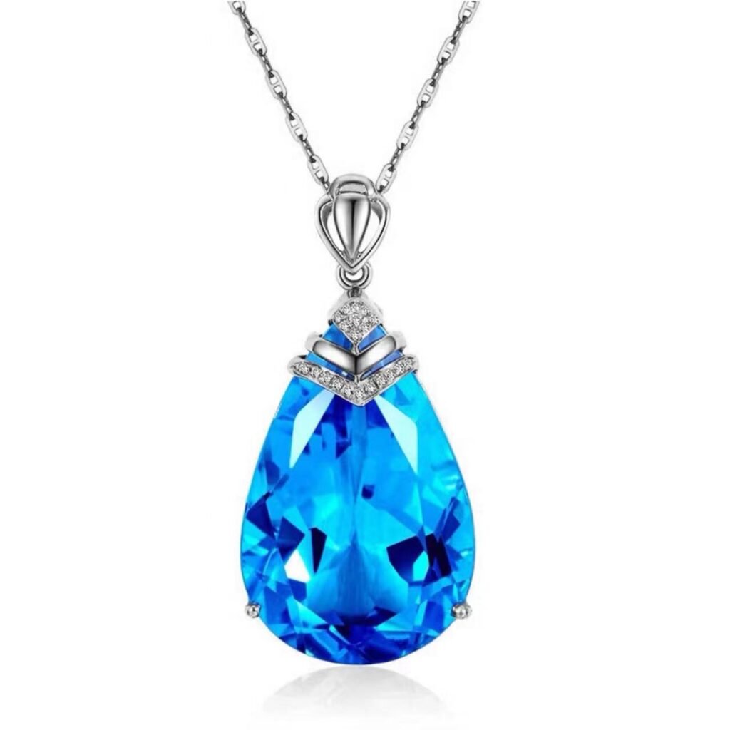 18K white gold aquamarine pendant with diamond pic