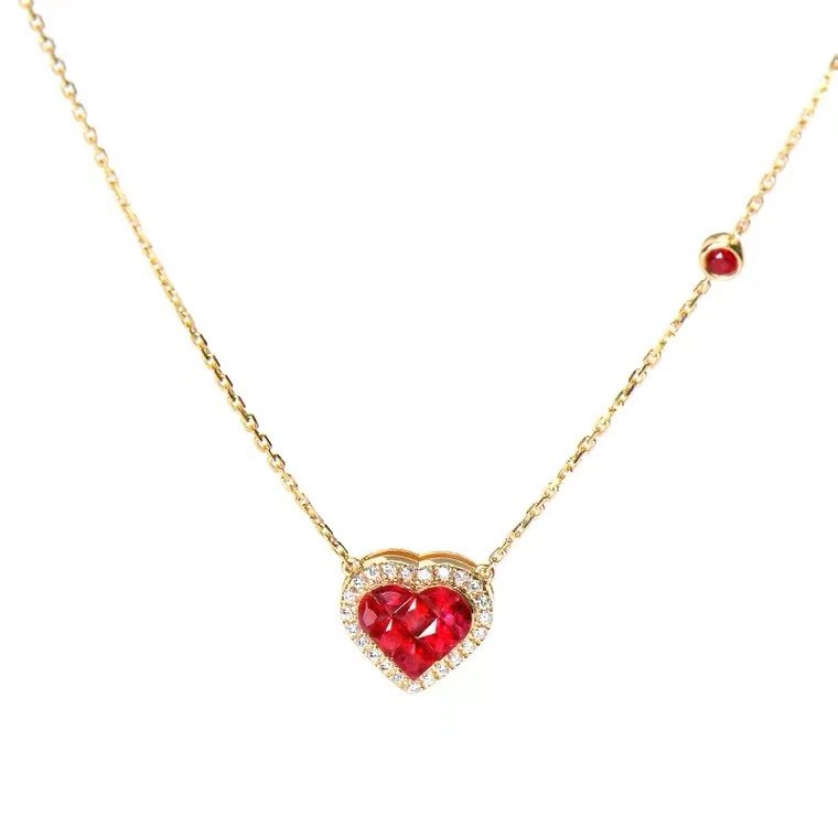 18-karat gold natural ruby heart necklace pic