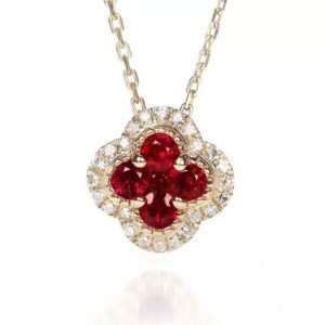 18K rose gold ruby clover pendent