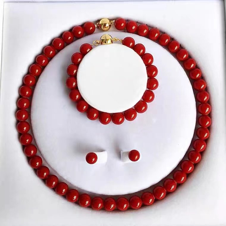 coral necklace and link and earring pic