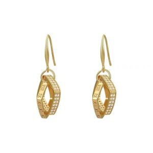18k gold pendant earrings with double loops and diamonds pic
