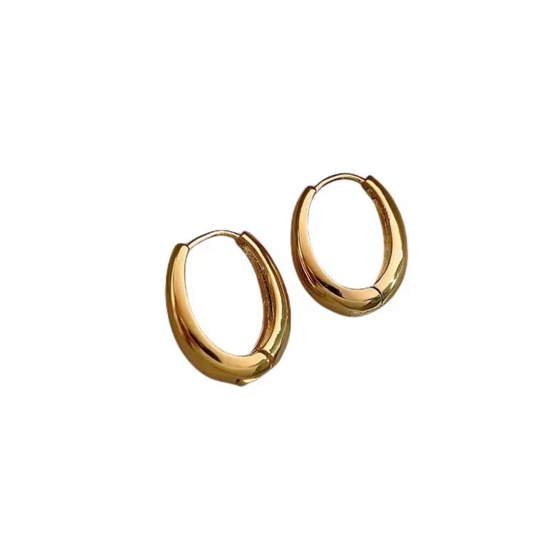 18k gold oval earrings-Romanfeel
